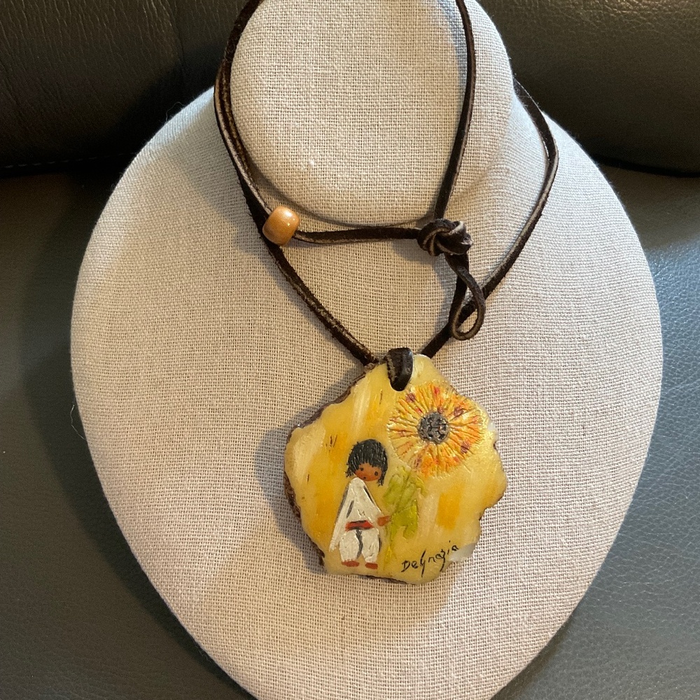 Vintage De Grazia Necklace Signed small chip on pendant under name